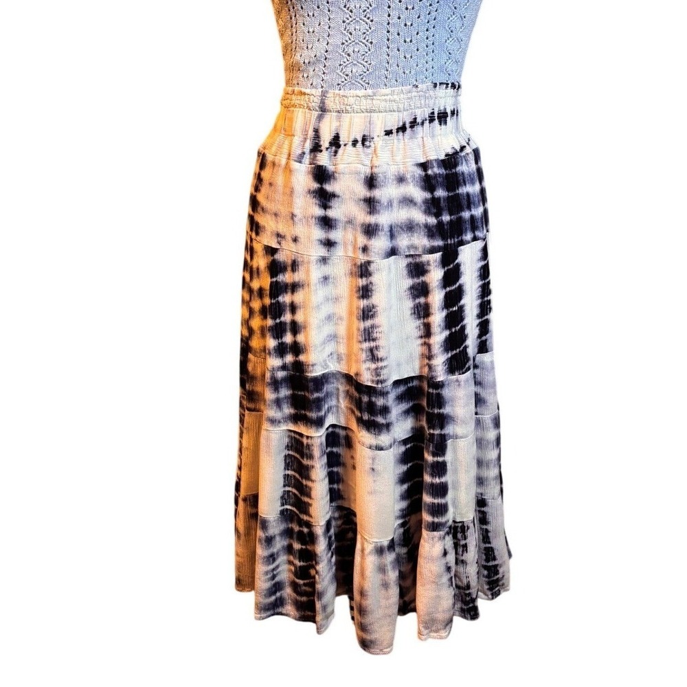 Tie Dye Tiered Boho Caleaaa Maxi Skirt Large Blue White